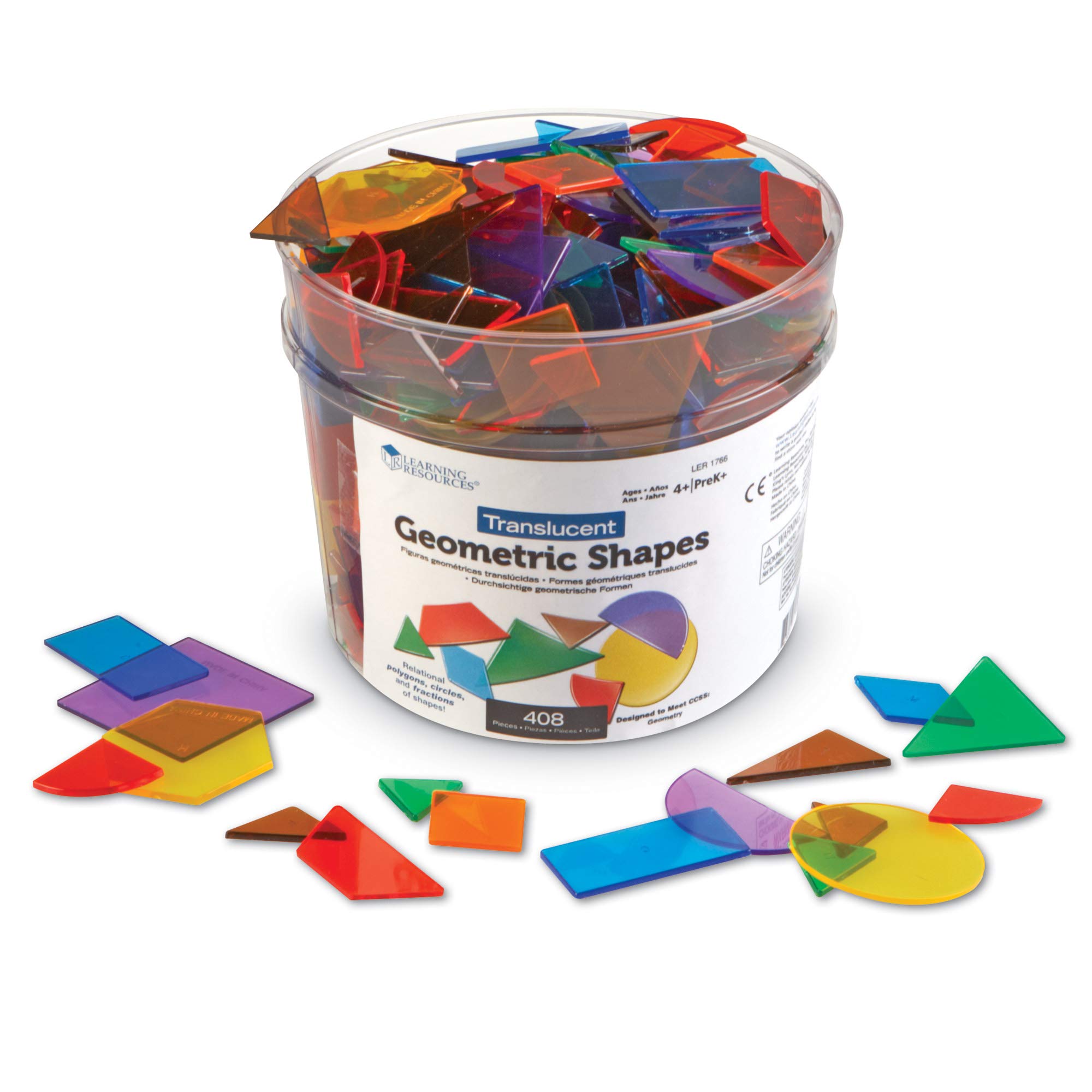 Learning Resources Translucent Geometric Shapes 408 Pieces, Grades PreK+ Ages 4+ Preschool