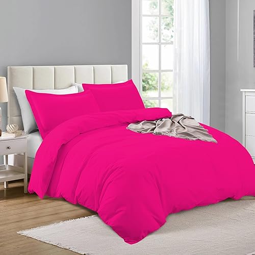 Miniatura 2 de MOONLIGHT20015 Juego de funda de edredón tamaño individual, color rosa, microfibra suave de doble cepillado, 2 piezas con cierre de botón, 1 funda