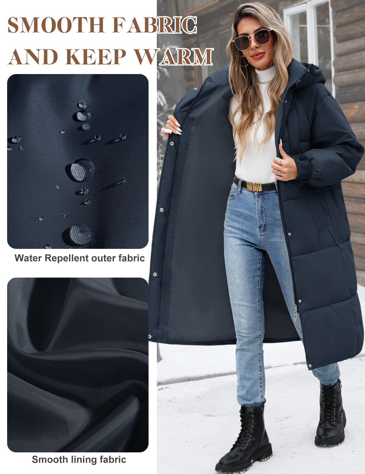 Vancavoo Manteau d’Hiver Femme Long Matelassé Parka avec Capuche | Chaude Veste, Rembourrage Généreux, Poignets Côtelés, Fermeture Zippée et Poches Obliques