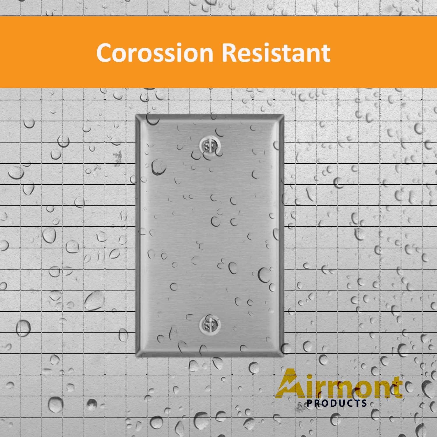 (Pack of 2) Airmont Products AP-10411, Stainless Steel Blank Wall Plates, 1 Gang Standard Size 4.50" x 2.76" Corrosion and Heat Resistant, Silver Metal, Cover Unused Electrical Sockets or Switch Holes