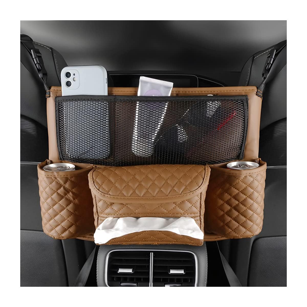 LVLIANGWANXIANGBAIHUO Car Seat Between Organizer for Ford Focus Turnier Active AB Bj.2018 Waterproof PU Leather Handbag Holder Purse Pocket Console Tissue Barrier Storage Pouch Bag,Brown
