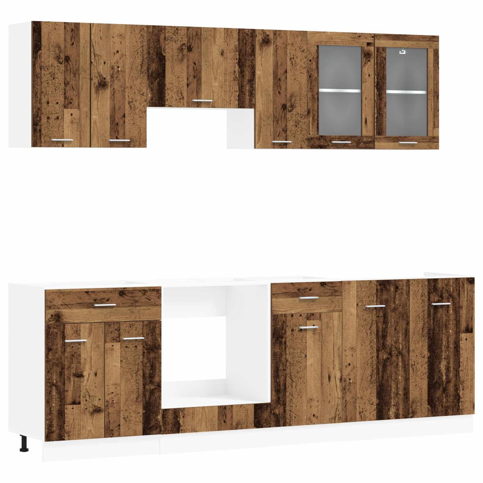 Kitchenette Lyon - Set di 8 blocchi da cucina in legno, modulari, con lavello, pensili e cassetti, per cucina e sala da pranzo