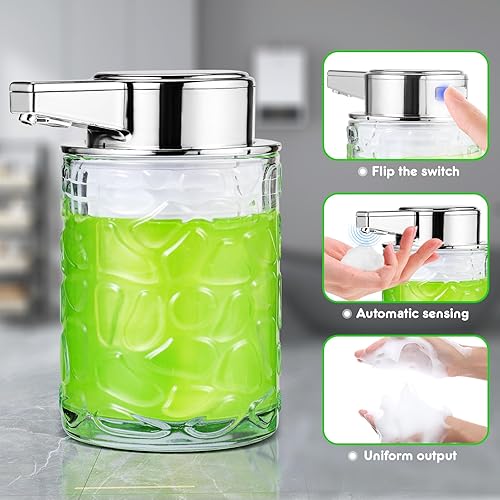 Miniatura 6 de Dispensador automático de jabón sin contacto, dispensador de desinfectante de manos con sensor de vidrio con batería recargable de 1800 mAh, diseño