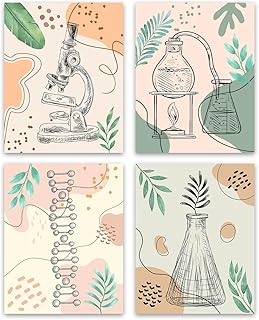 ZHAXFA Science Wall Art Canvas Prints,Biochemical Science Art poster,Microbiology Chemistry Wall Prints,Boho Classroom Wall Art,School Laboratory Decoration Set of 4 (Unframed 8x10 inches)