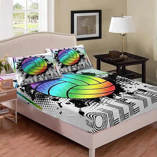 Erosebridal Juego de ropa de cama de pelota de voleibol, tamaño individual, juegos de voleibol, juego de ropa de cama deportiva para niños, niñas,