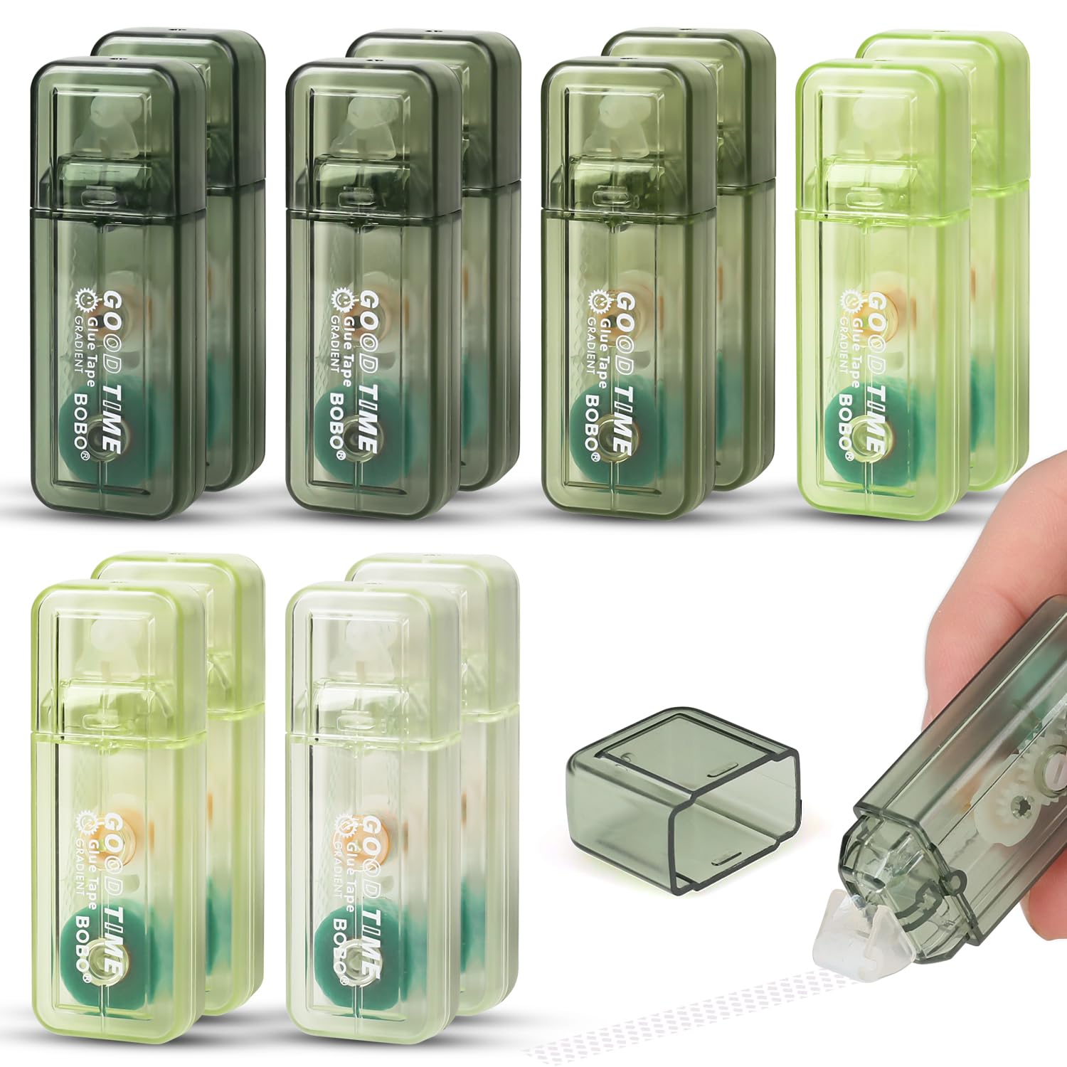 Rdlobu Glue Tape Roller, Double Sided Tape Dispenser, 12Pack 6mm x 6m Green