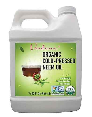 Verdana Aceite de neem puro para plantas, 1 cuarto de galón (32 onzas líquidas), orgánico, prensado en frío, sin refinar, sin OMG, espray 100%