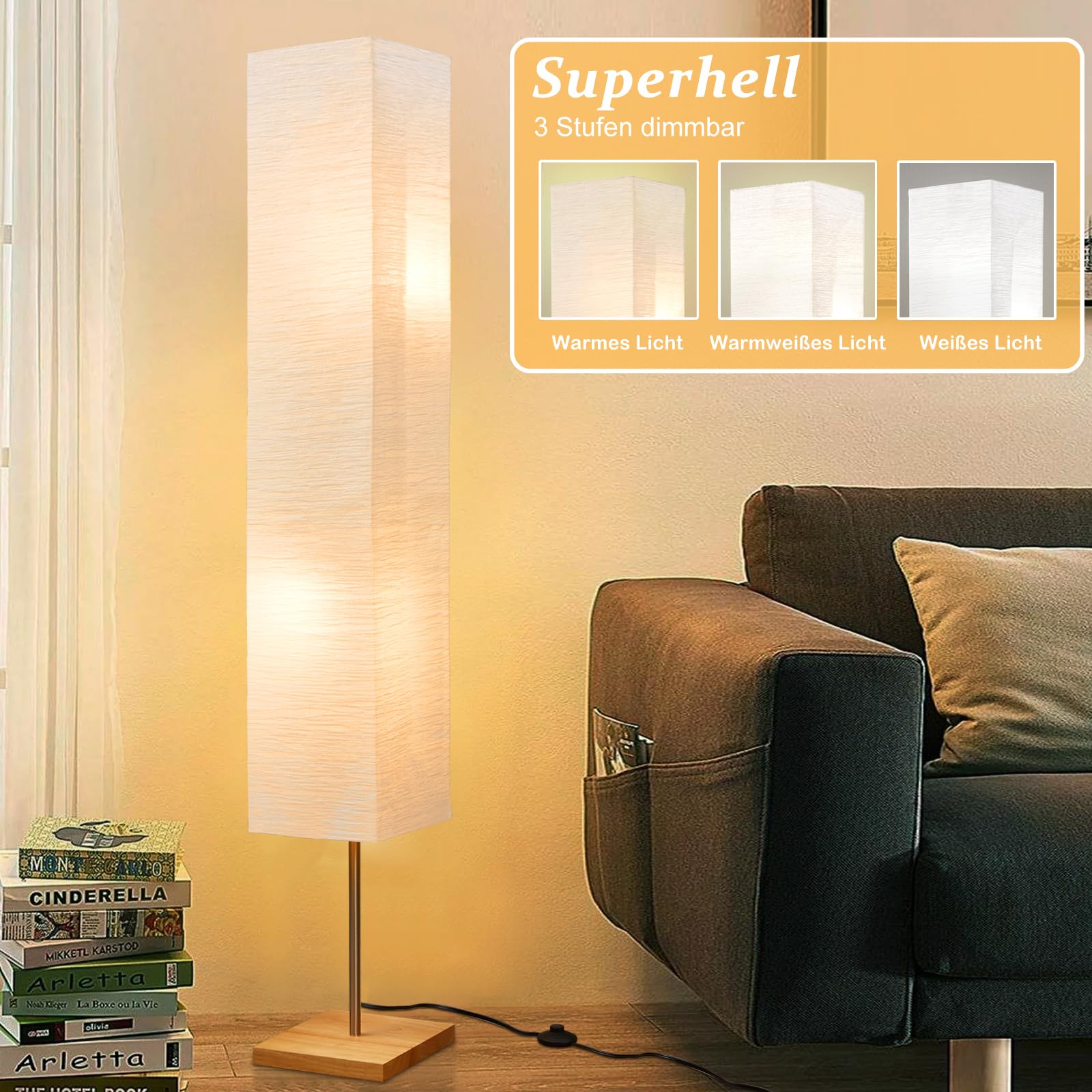 GyroVu 65" Stehlampe für Wohnzimmer, 3-stufig Dimmbare LED-Stehlampe, Säulenstehlampe, Stehleuchte für die Ecke, Moderne stehlampen für Schlafzimmer, Büro & Wohnzimmer (Leuchtmittel Enthalten)