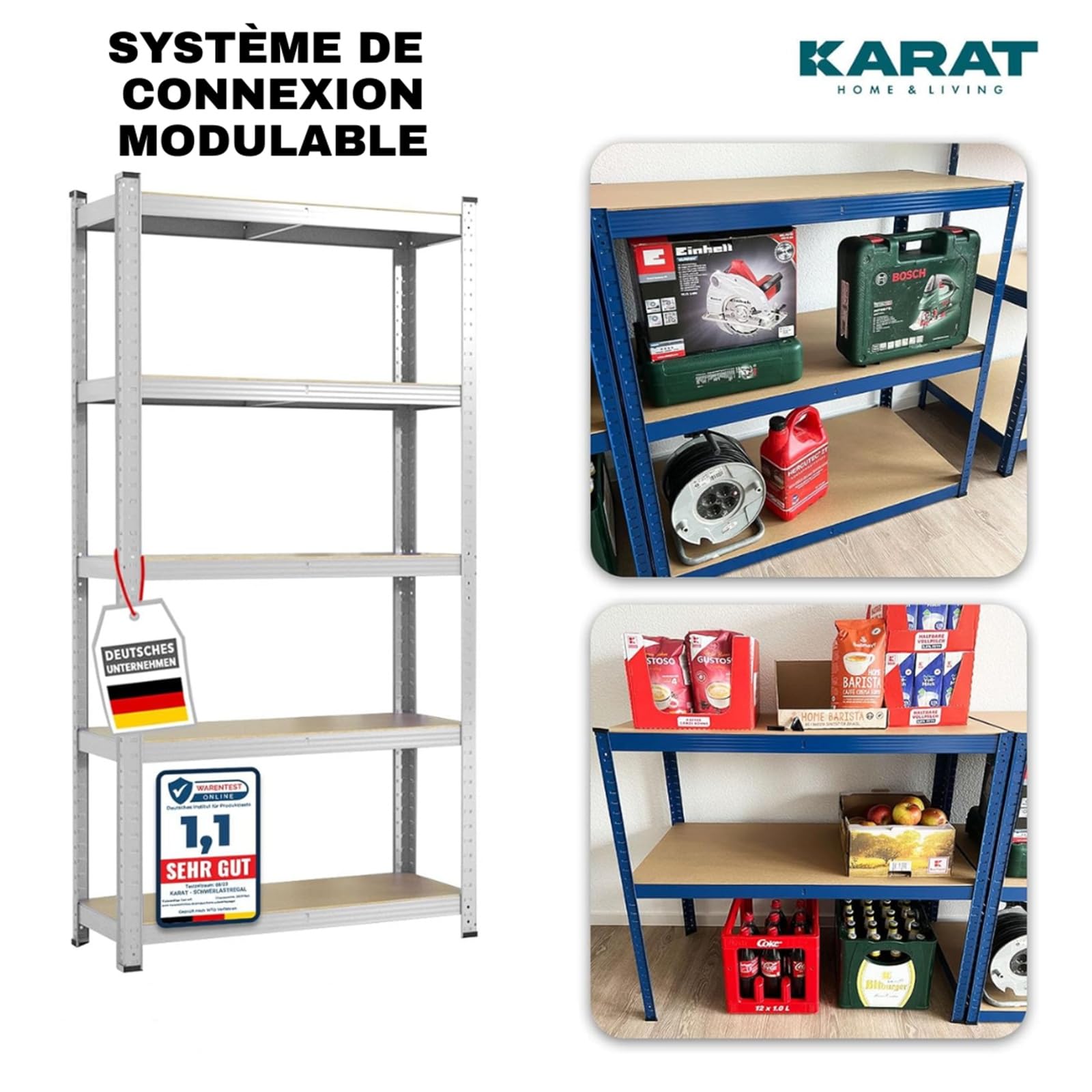 KARAT - Étagères pour Charges Lourdes - Étagères Enfichables avec 5 tablettes réglables – Rayonnages en métal Idéal pour Cave Garage Entrepôt - Galvanisé 180 x 90 x 40 cm