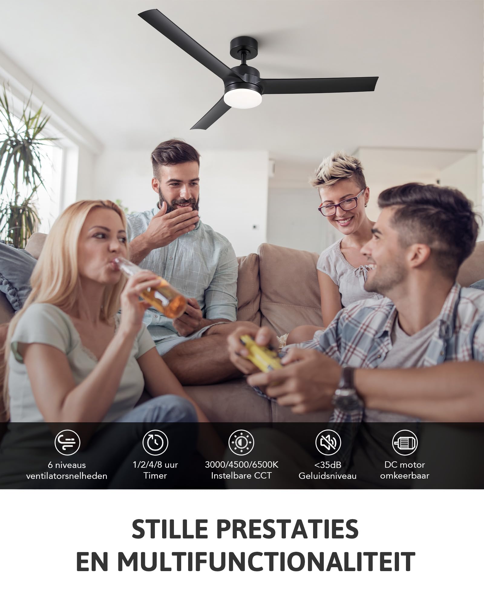 CO-Z 52 Zoll Deckenventilator mit Beleuchtung und Fernbedienung 2 in 1 Ventilator LED Deckenleuchte ABS mit Timer für Innen und überdachten Außenbereich