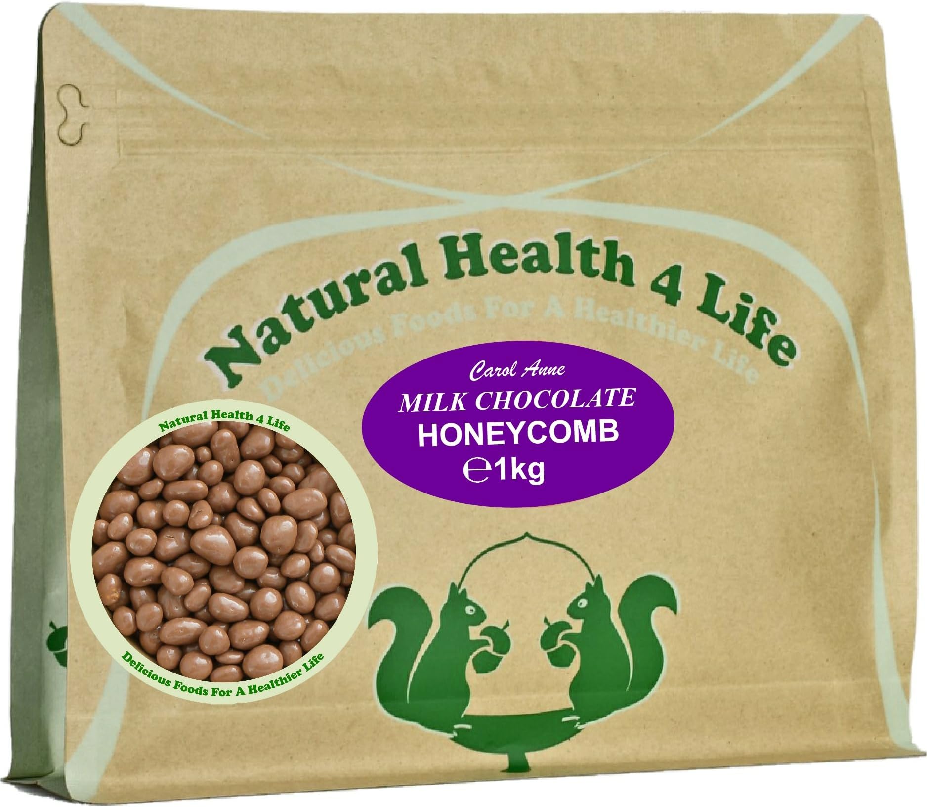 Natural Health 4 Life Carol Anne Milk Chocolate Honeycomb 1kg (1 Pouch) – Resealable Pouch, 5g Protein/100g, Perfect for Parties, Baking & Events, UK Made