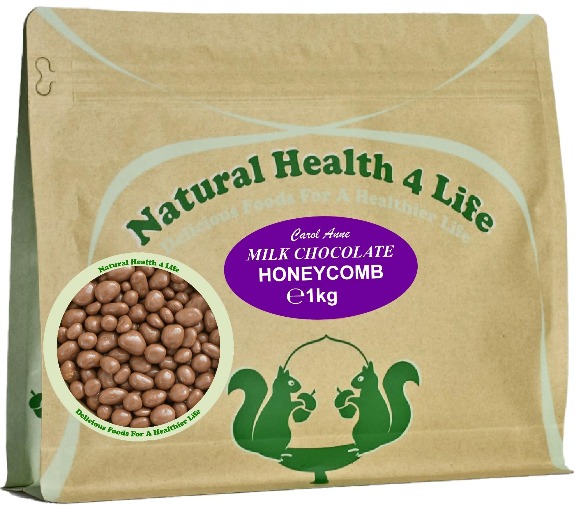 Natural Health 4 Life Carol Anne Milk Chocolate Honeycomb 1kg (1 Pouch) – Resealable Pouch, 5g Protein/100g, Perfect for Parties, Baking & Events, UK Made