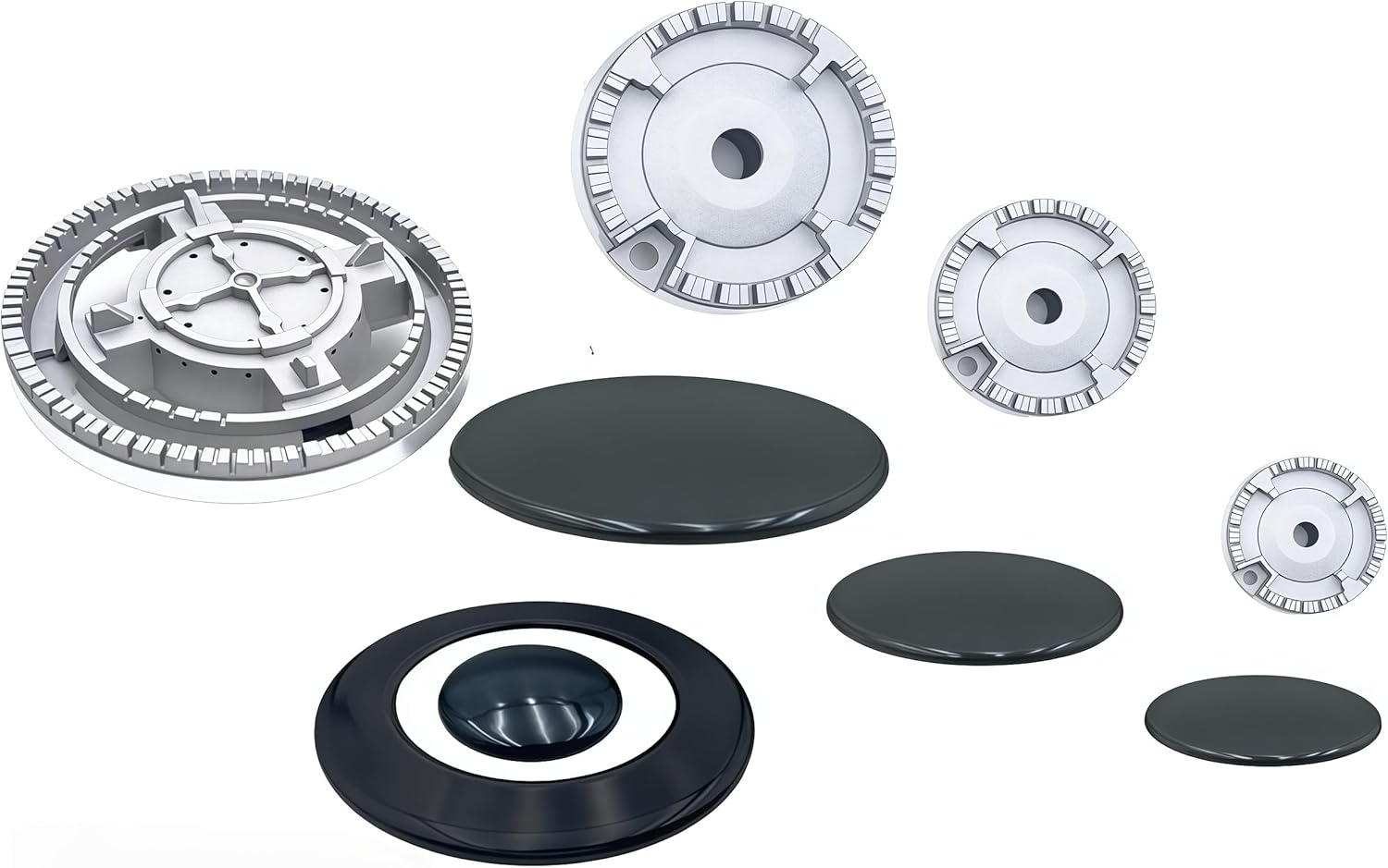 9 pcs Gas Stove Burner Caps Set，Gas stove aluminum alloy flame diffuser，Compatible with SABAF stove burner cover kit, gas stove flame crown cover, most stove top cover burner head components