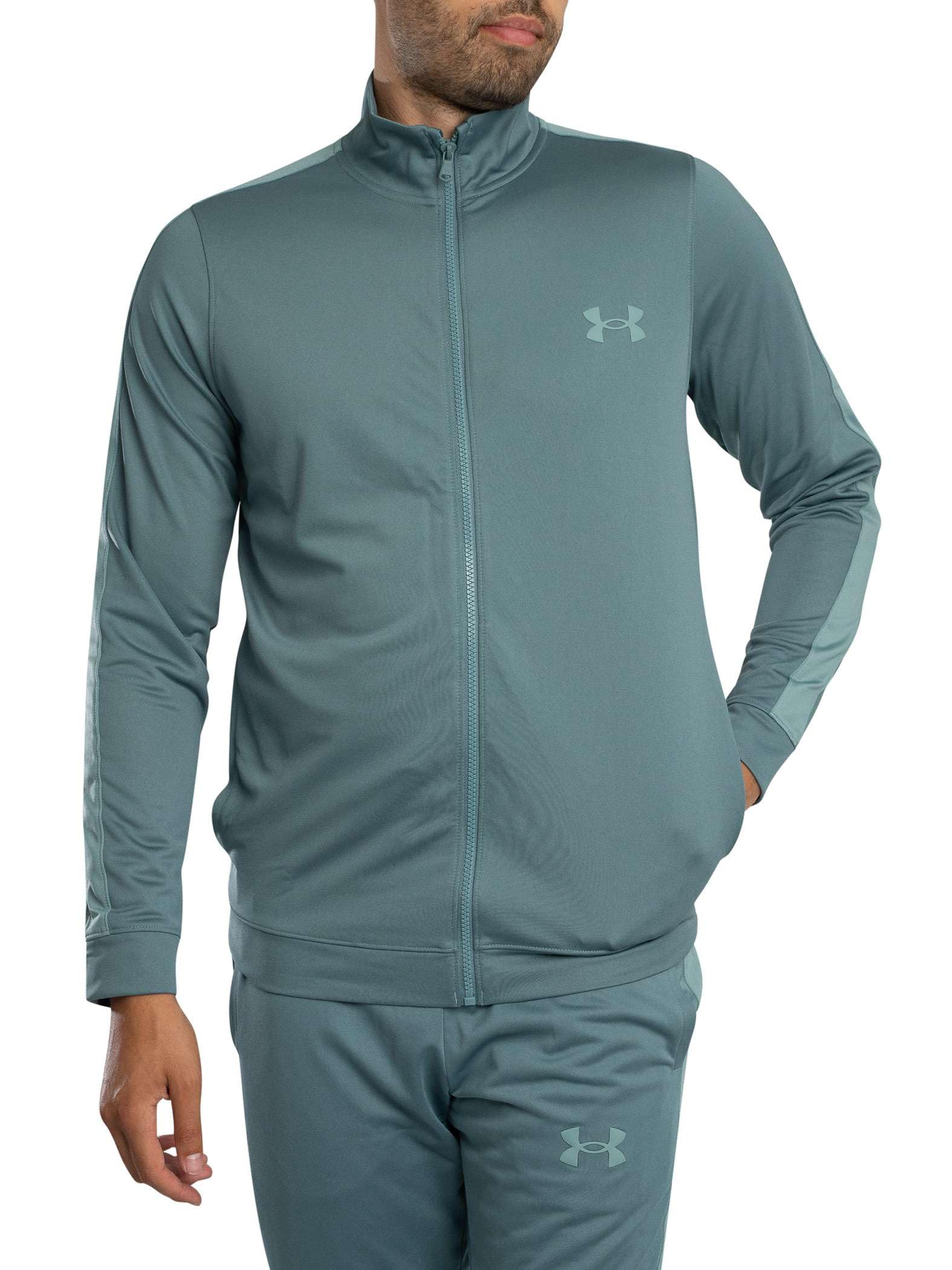 Under Armour Męski dres treningowy z dzianiny, wygodny i szybkoschnący, top i spodnie do biegania z kieszeniami, męski dres treningowy i do noszenia na co dzień, jaspis niebieski/serpentyna/serpentyna