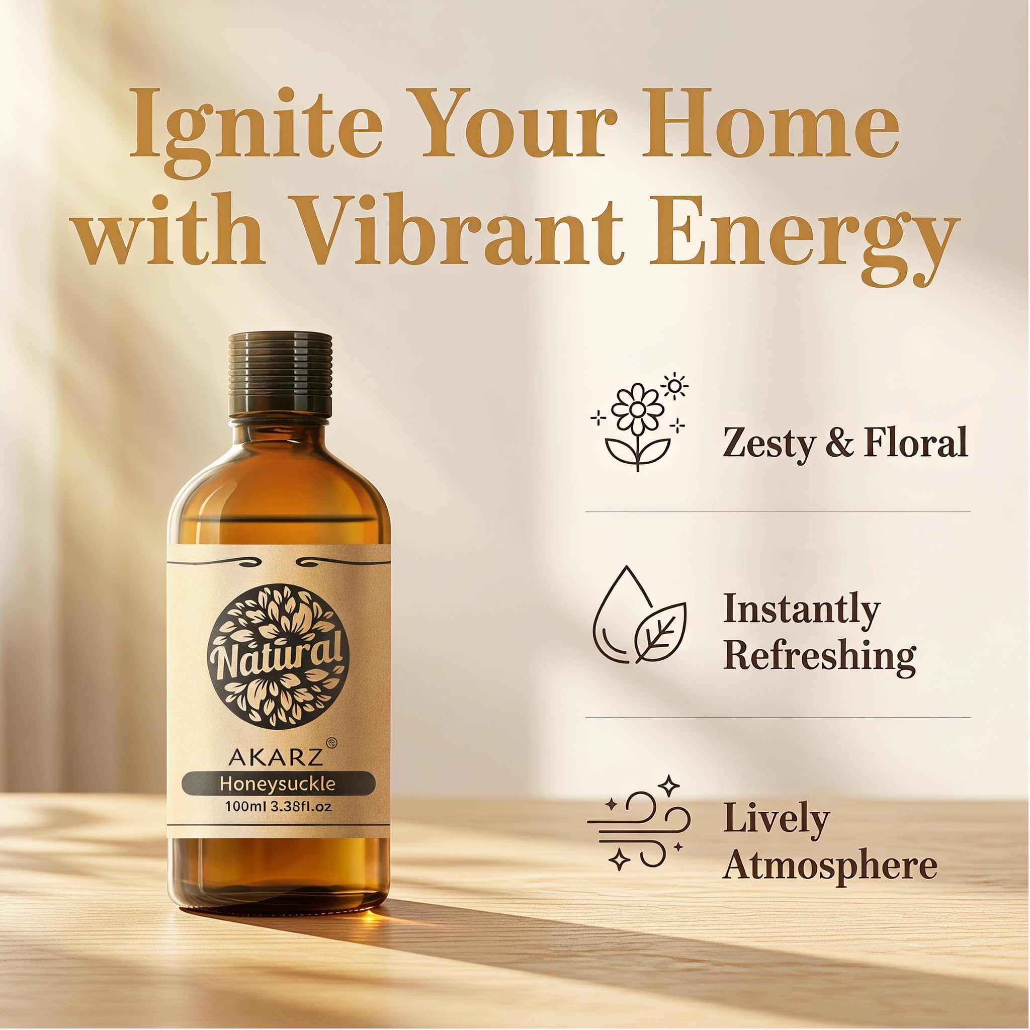 AKARZ 100ml Olejek esencjny z Kapryfolium - Naturalny olejek aromatyczny do dyfuzorów, lamp aromatycznych i aromatów pomieszczeń