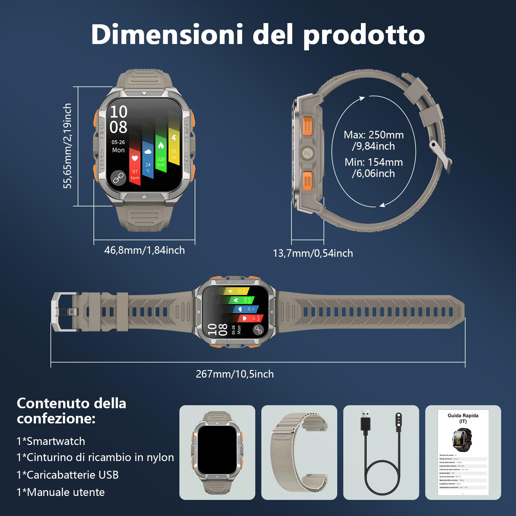 Blackview Smartwatch Uomo, Orologio Intelligente Fitness con Chiamate Bluetooth, 1.91" GPS Smartwatch Militare Uomo 115+ Modalità Sportive, Cardiofrequenzimetro, SpO2, Torcia, Bussla per Android iOS