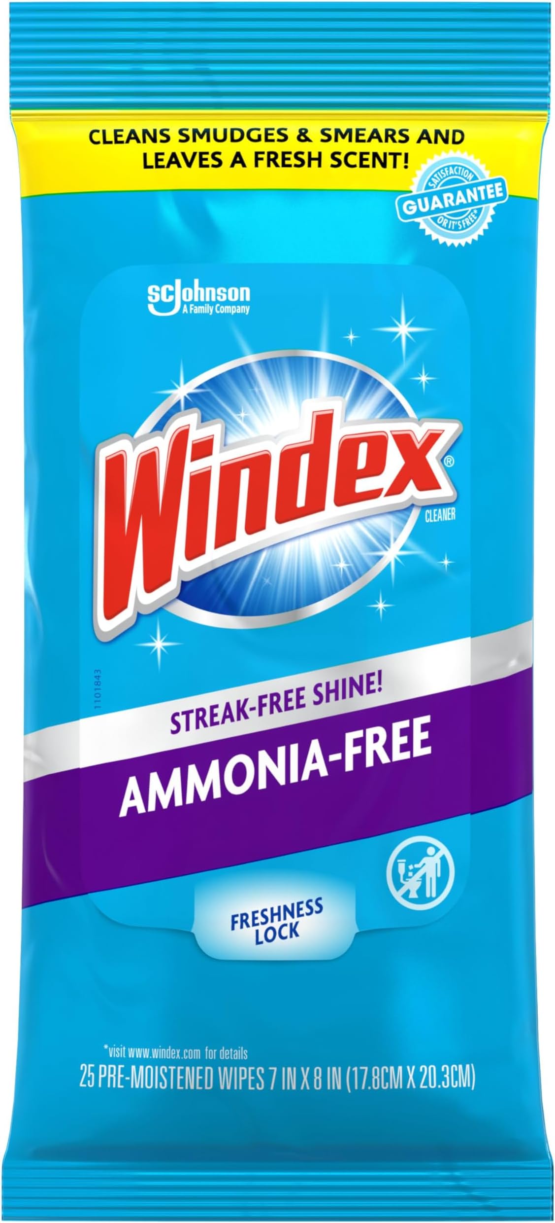Windex Ammonia-Free Premoistened Glass Wipes, Crystal Rain Fresh Scent, 25 Count