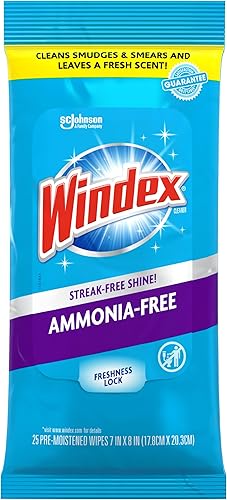Windex Toallitas de limpieza de vidrio, sin amoníaco, toallitas prehumedecidas para limpiar todas las superficies de vidrio, aroma fresco de lluvia