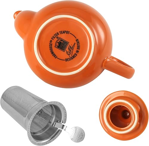 Miniatura 4 de London Pottery Tetera Farmhouse con infusor, cerámica, naranja, 2 tazas (20.3 fl oz)