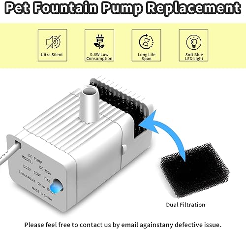 Miniatura 2 de Bomba de fuente de agua para gatos, bomba de repuesto ultra silenciosa de larga vida útil para Bestcosy 3.2L dispensador de bebidas para mascotas
