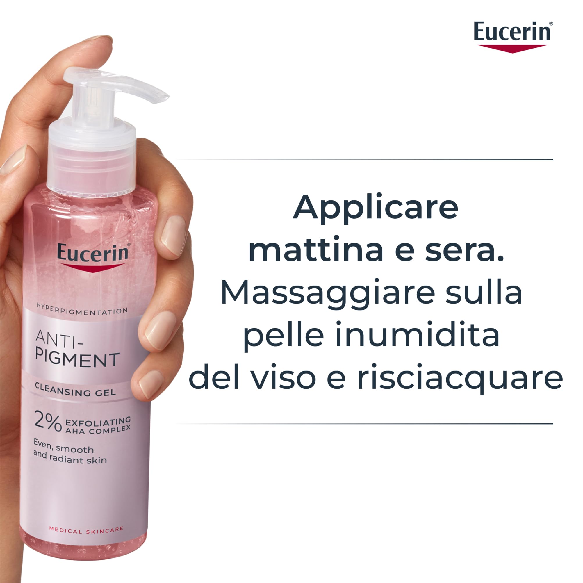 Eucerin Anti-Pigment Gel Detergente Viso 200 ml, Detergente schiumogeno antimacchie con 2% complesso esfoliante viso AHA, Acido Glicolico e Acido Lattico, Cleanser per tutti i tipi di pelle