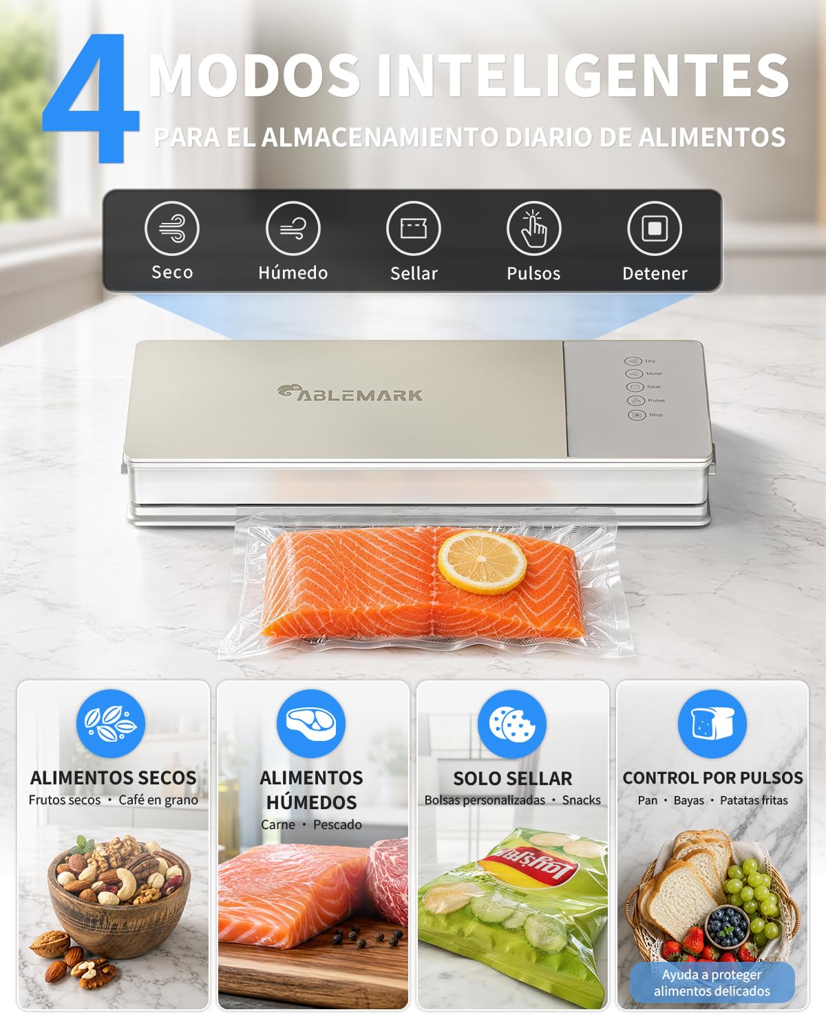 Envasadora al Vacío Doméstica, Seco y Húmedo, Línea de Sellado de 3 mm | Selladora al Vacío 30 cm, Pulse para Alimentos Delicados, Tubo para Recipientes Compatibles, 10 Bolsas Gofradas, Oro Rosa