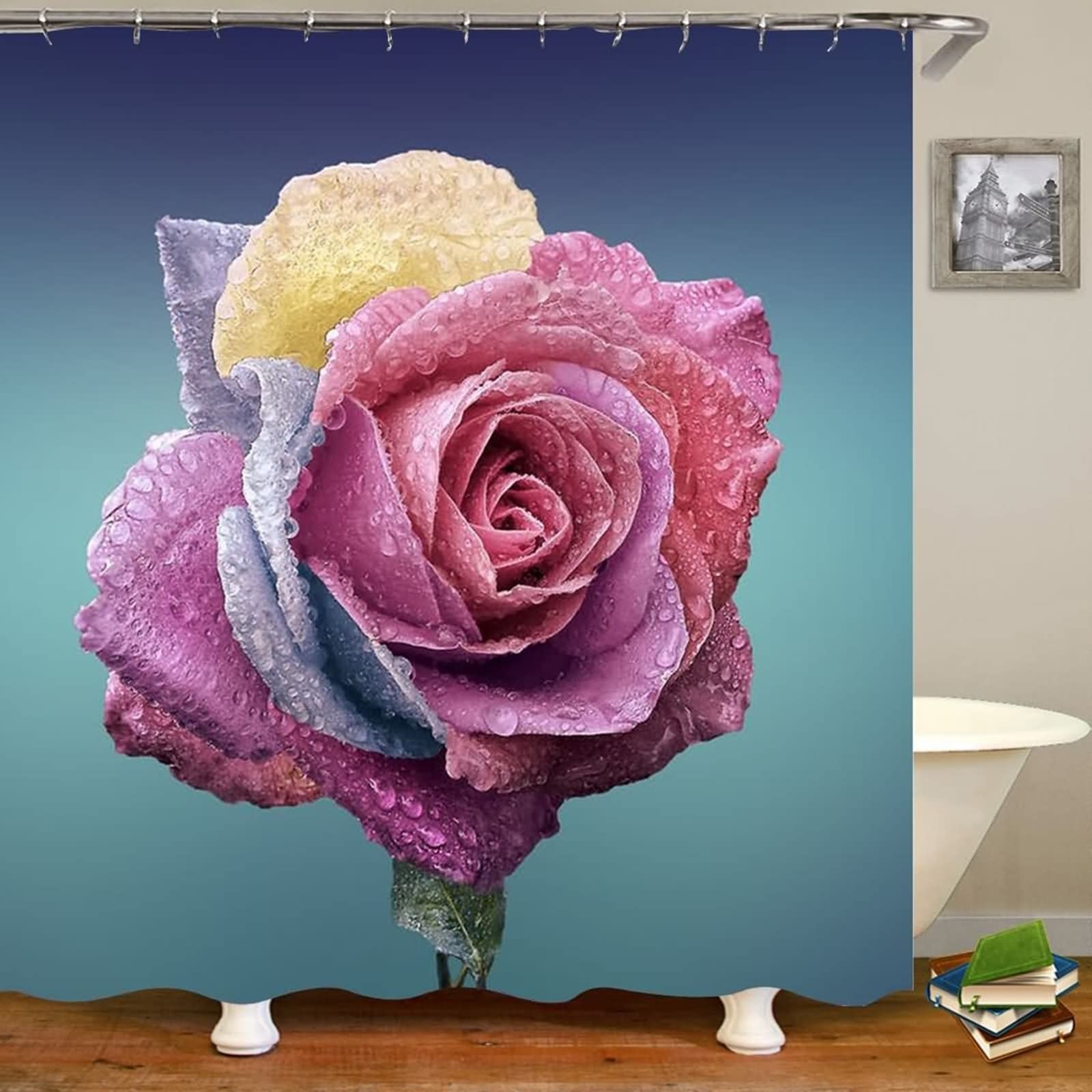Rideau de douche en polyester haut de gamme motif floral chic 180x200cm