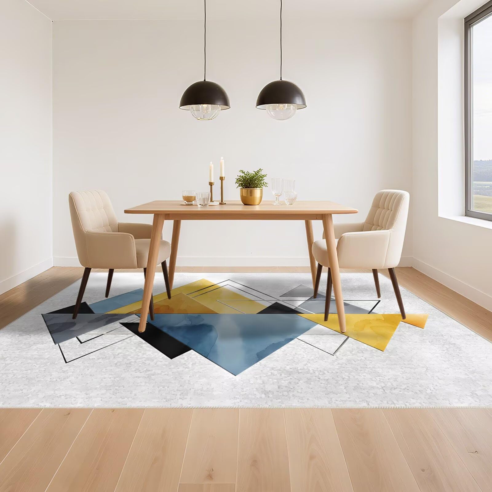 Waschbar Bettvorleger Schlafzimmer Teppich Grau 140x200cm, Grüner Blaue gelbe Moderne geometrische Muster für Wohnzimmer Büro