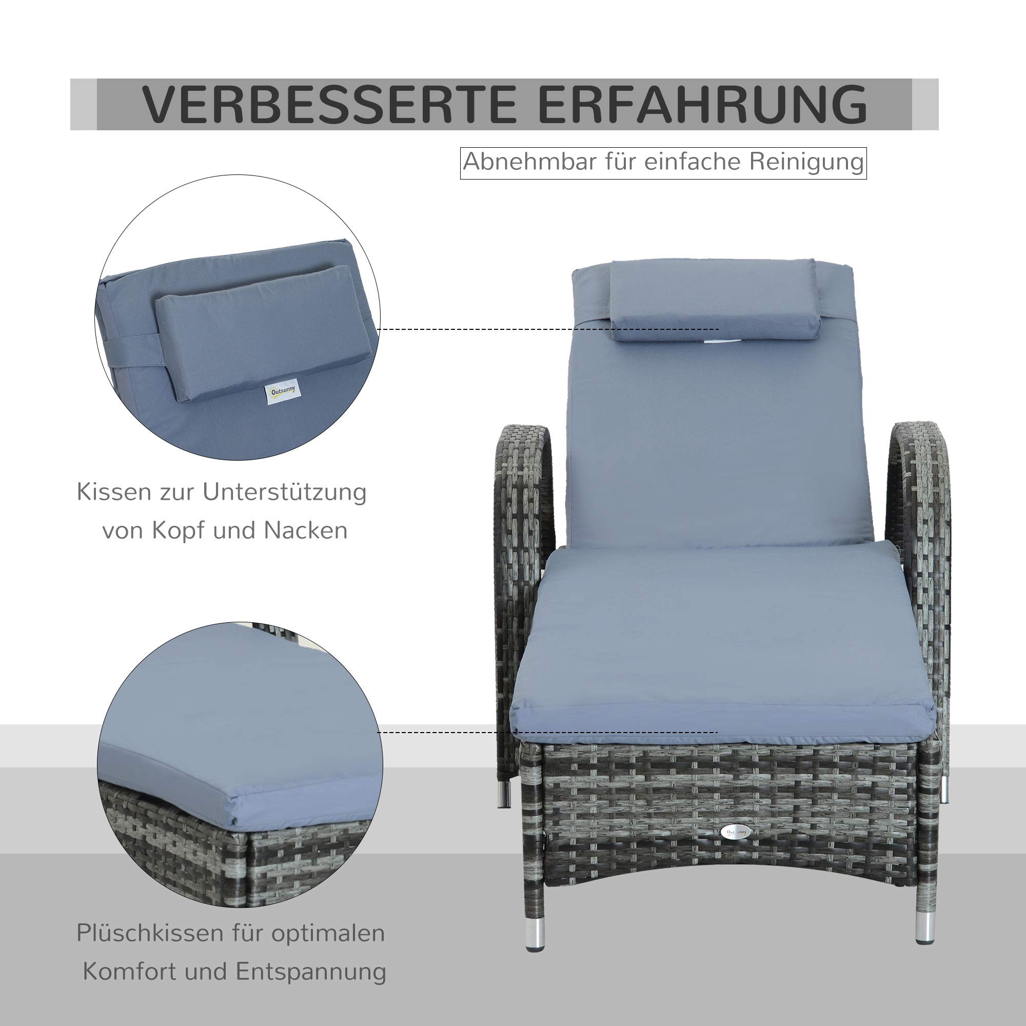 Outsunny Gartenliege Neigbarer Rückenlehne 200 x 73 x 30-103 cm Grau