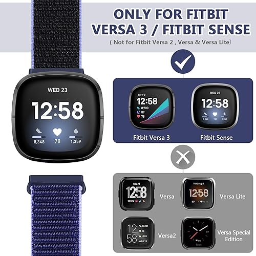 Miniatura 4 de AVOD Correas de nailon compatibles con Fitbit Versa 3Fitbit Sense, correa de repuesto ajustable deportiva suave transpirable para mujeres y hombres,