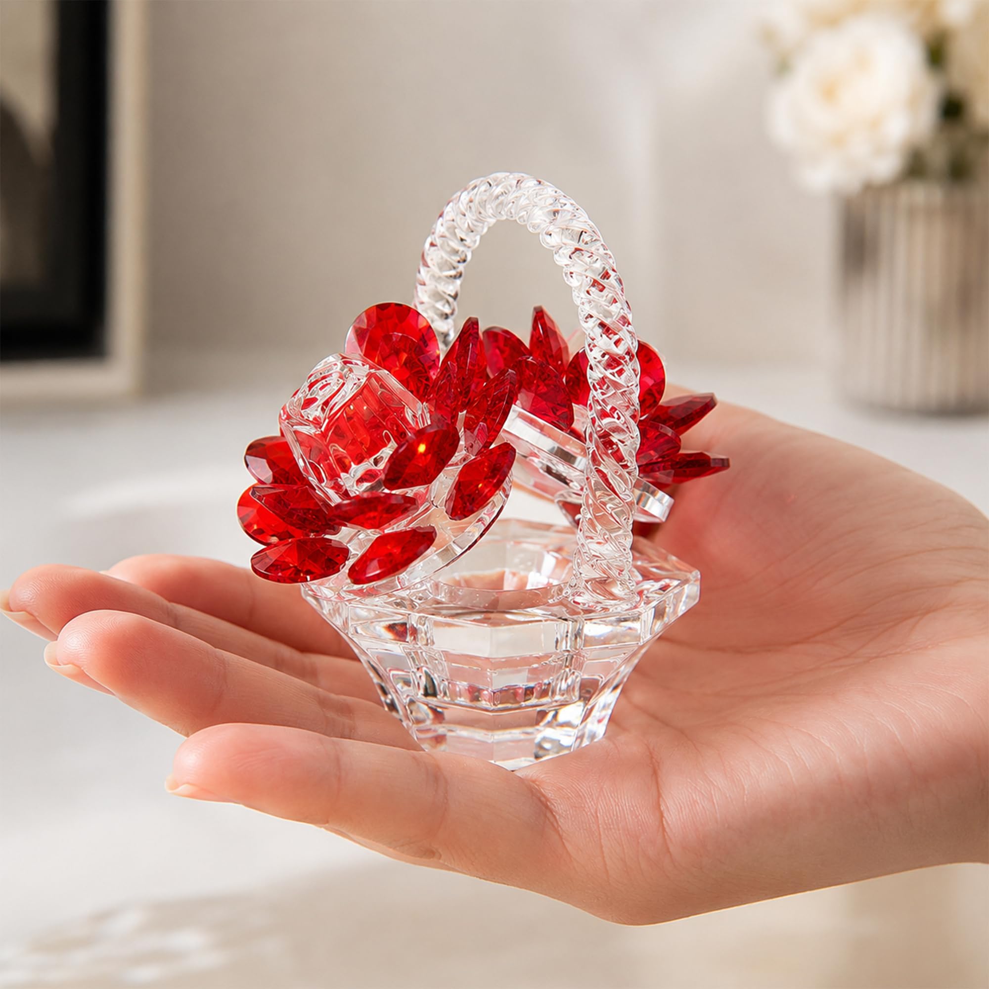 花の置物 Amazon.com: H&D HYALINE & DORA Crystal Red Rose Flower Basket