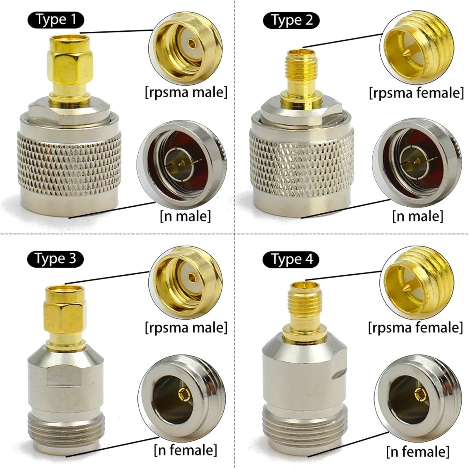 Kit adaptateur coaxial RP-SMA vers type N mâle/femelle (type 3, 3 pièces)