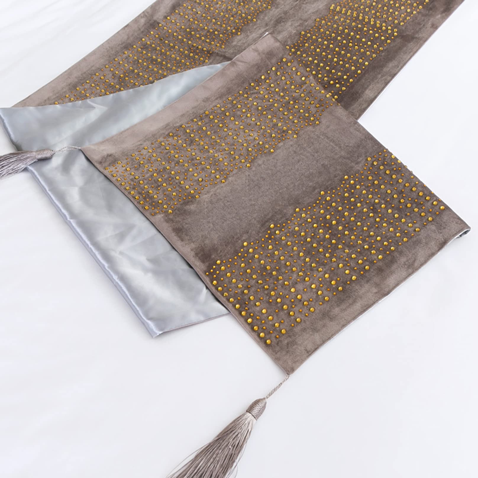 Chemin De Lit Velours Losange Beige 45x210 Cm – Couvre-Lit Décoratif Élégant Pour Lit Double/Queen, Hôtel & Mariage