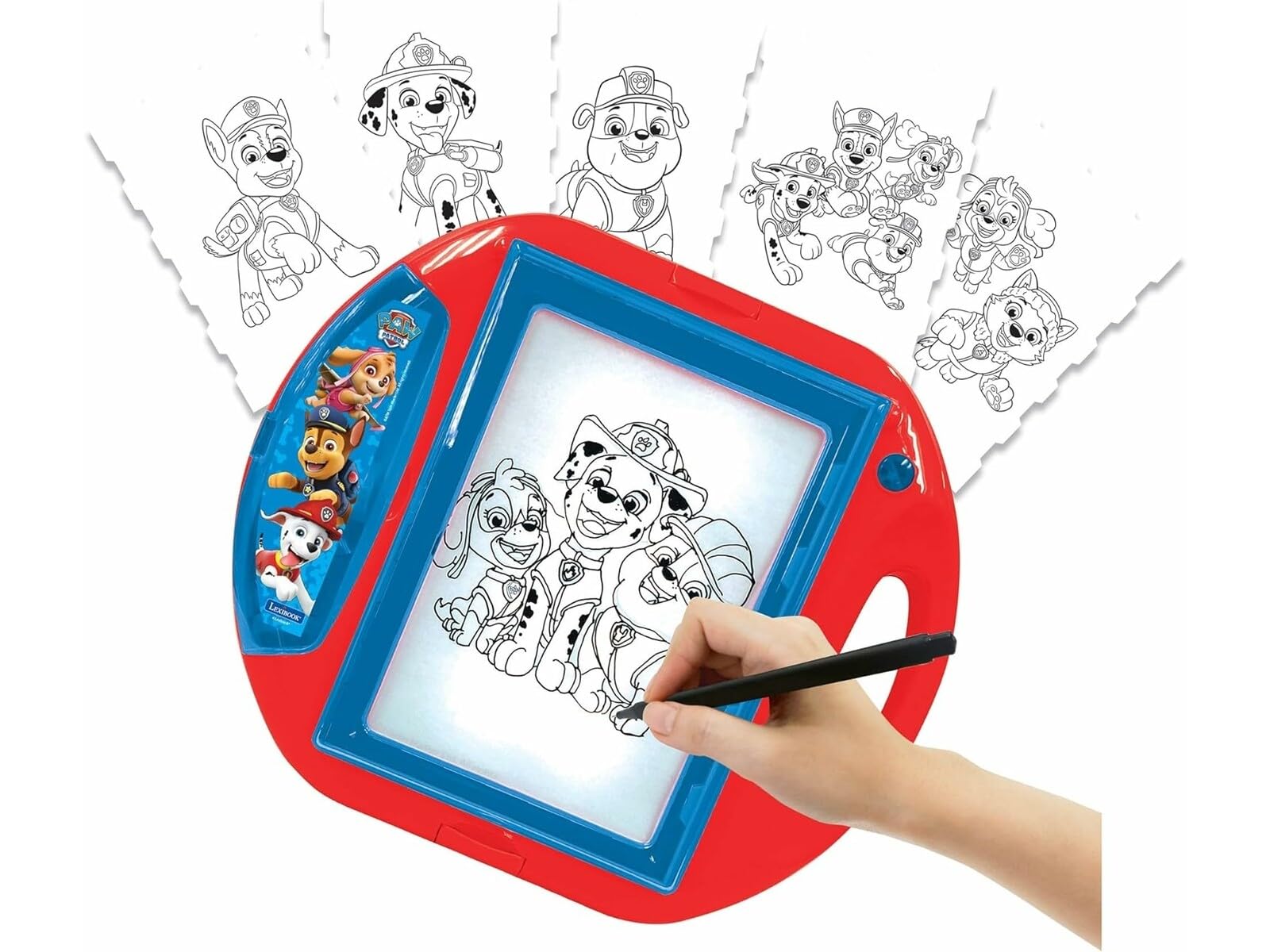 Lexibook, Paw Patrol, Proiettore da Disegno, 4 assorbenti, 10 Modelli, Schermo Luminoso, 1 Penna Inclusa, Giocattolo Artistico e Creativo per Ragazze e Ragazzi, Rosso/Blu, CR310PA | 4 timbri, 10 stencil, 1 matita, display luminoso, giocattolo creativo, pe