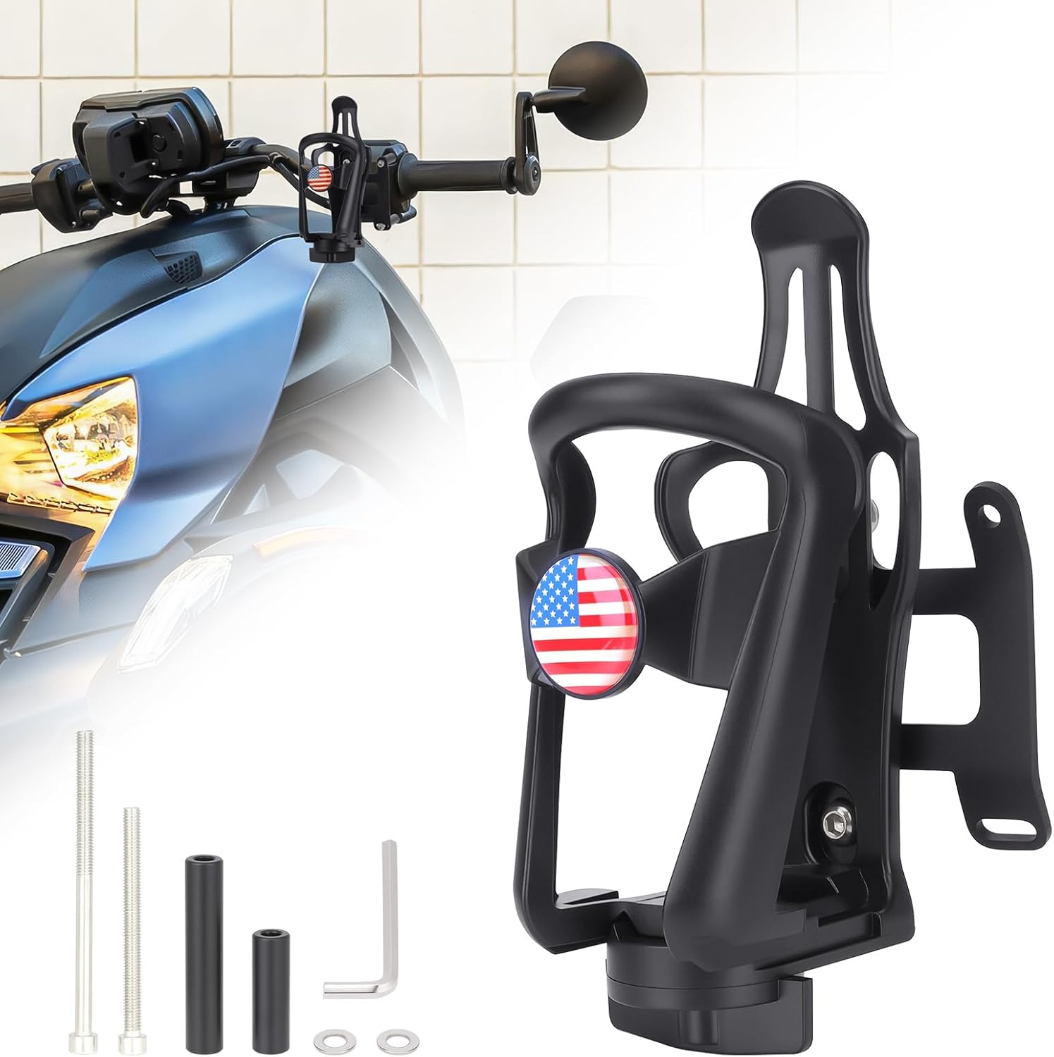 Driver Handlebar Cup Drink Bottle Holder for Can-Am Ryker 600 900 Rally 2019-2025 Sport Edition 2022-2025 Accessories Adjustable Water Bottle Cage (Left/Right Side Universal)