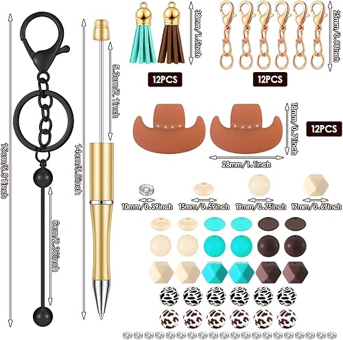 Miniatura 3 de Colarr 12 bolígrafos con cuentas y barras de llavero con cuentas de colores, kit surtido de bricolaje para bolígrafos, llavero colgante para