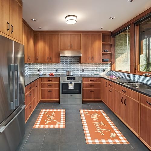 Miniatura 5 de Juego de 2 tapetes de cocina a cuadros antideslizantes y gruesos para el suelo, cómodos tapetes de pie para cocina, fregadero, oficina, lavandería,