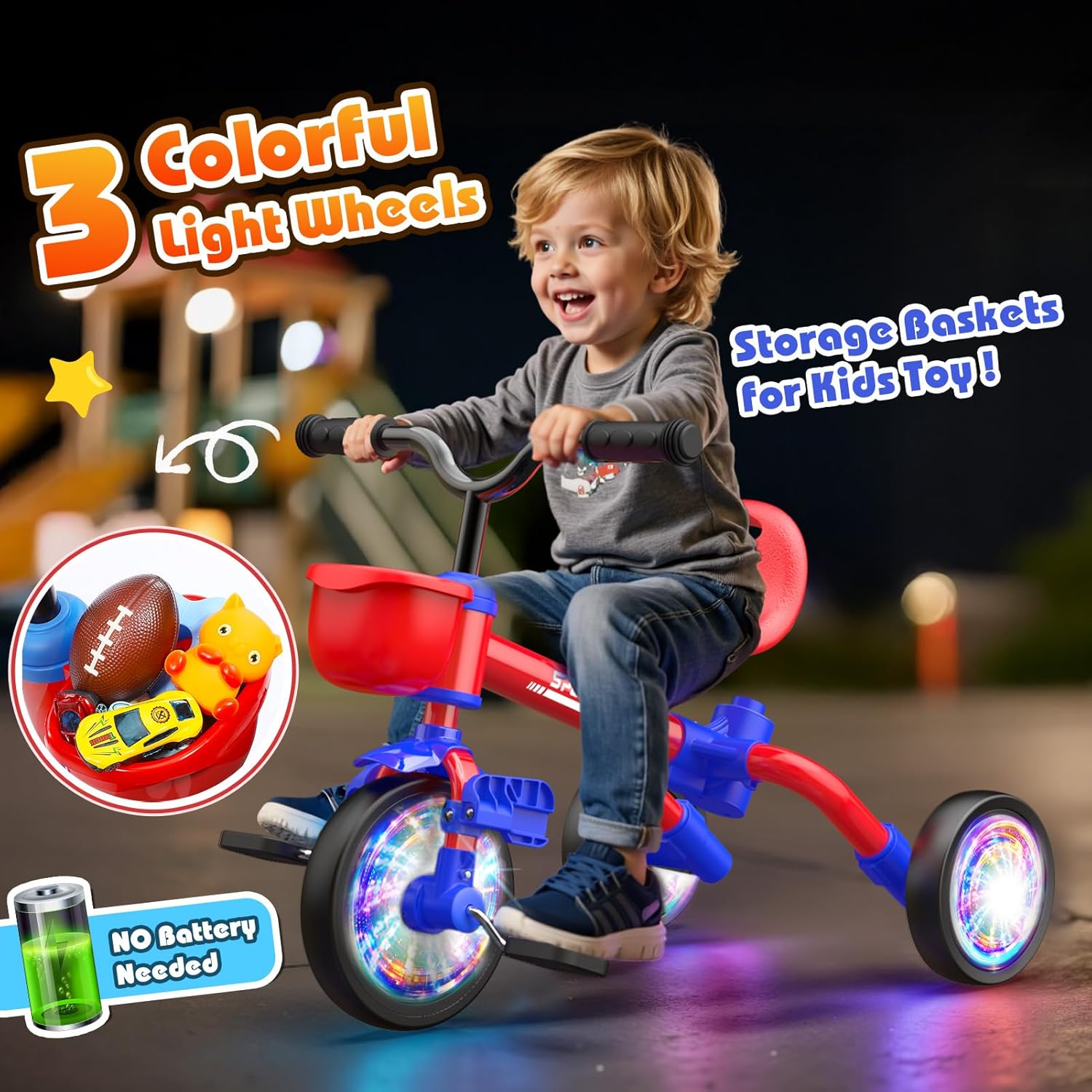 5 in 1 Toddler Bike for 1-5 Year Old, Tricycle with Push Handle, Convertible Baby Balance Bike, Bicycle, Color Light Wheel & Detachable Pedal, 4-Position Seat, Boys Girls Birthday Gift, Toy