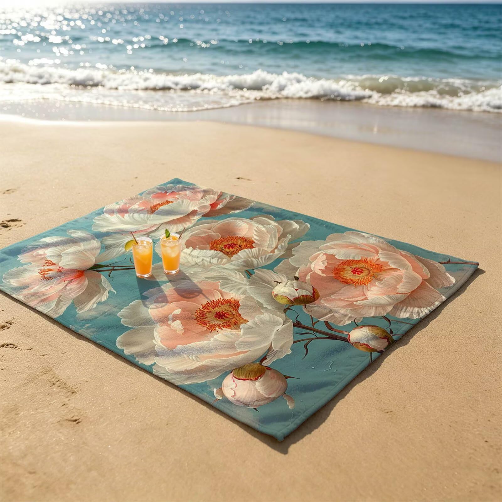 White Toalla Playa 160x220 Resistente a la Arena Secado rápido Ligero, Toalla Playa Grande 220 x 160cm Suave Cómodo como Gym Yoga Sauna Toallas Baño Grandes Exterior Travel Essentials Flor XTLS-6597