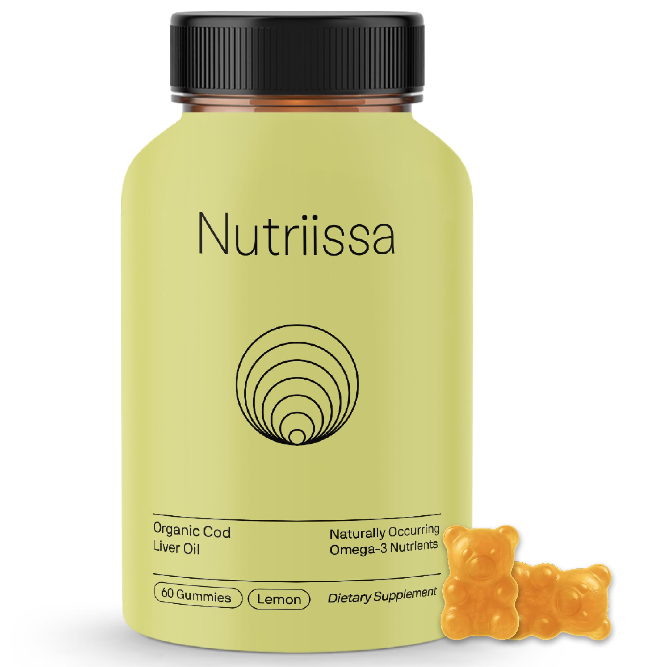 Nutriissa Organic Cod Liver Oil – Fish Oil Gummies Rich in Omega-3, EPA, DHA – EPEB Certified for Purity & Potency - 60 Lemon Flavored Gummies