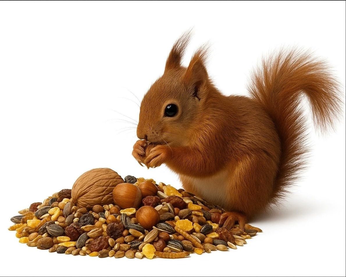 10 kg Artgerechtes Eichhörnchenfutter Ganzjahresfutter Premium Mix mit Walnüssen, Haselnüssen, Sonnenblumenkernen und Mehlwürmer für Nager Nagerfutter