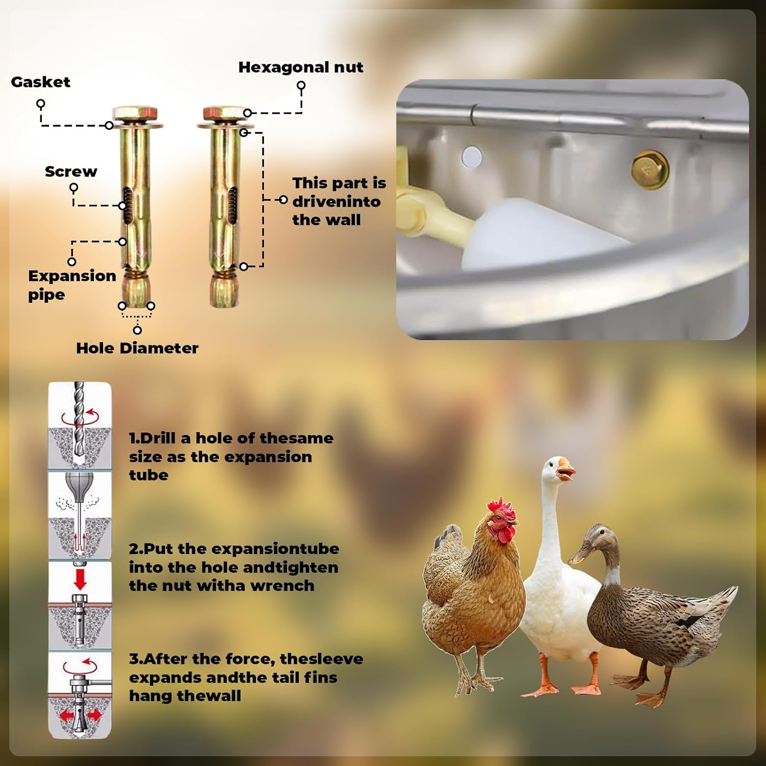 Chicken Coop Accessories, Automatic Water Dispenser Kit with Pipe and Float Ball Valve, Chicken Waterer, Watering System for Chick, Hen, Duck, Geese, Turkey, and Other Poultry