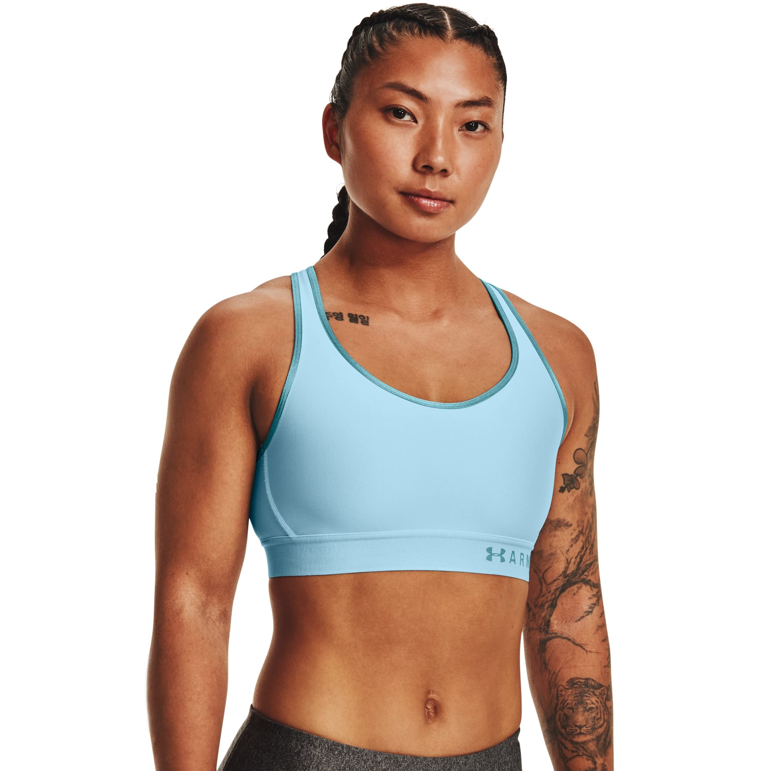 Under Armour Women's Armour Mid Keyhole Sports Bra, Opal Blue (293)/Metallic Silver, X-Small