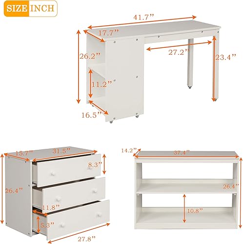 Miniatura 6 de NCKMYB Base de cama baja de madera con escritorio portátil rodante cama loft individual con armario abierto y cajones cama baja con estante para