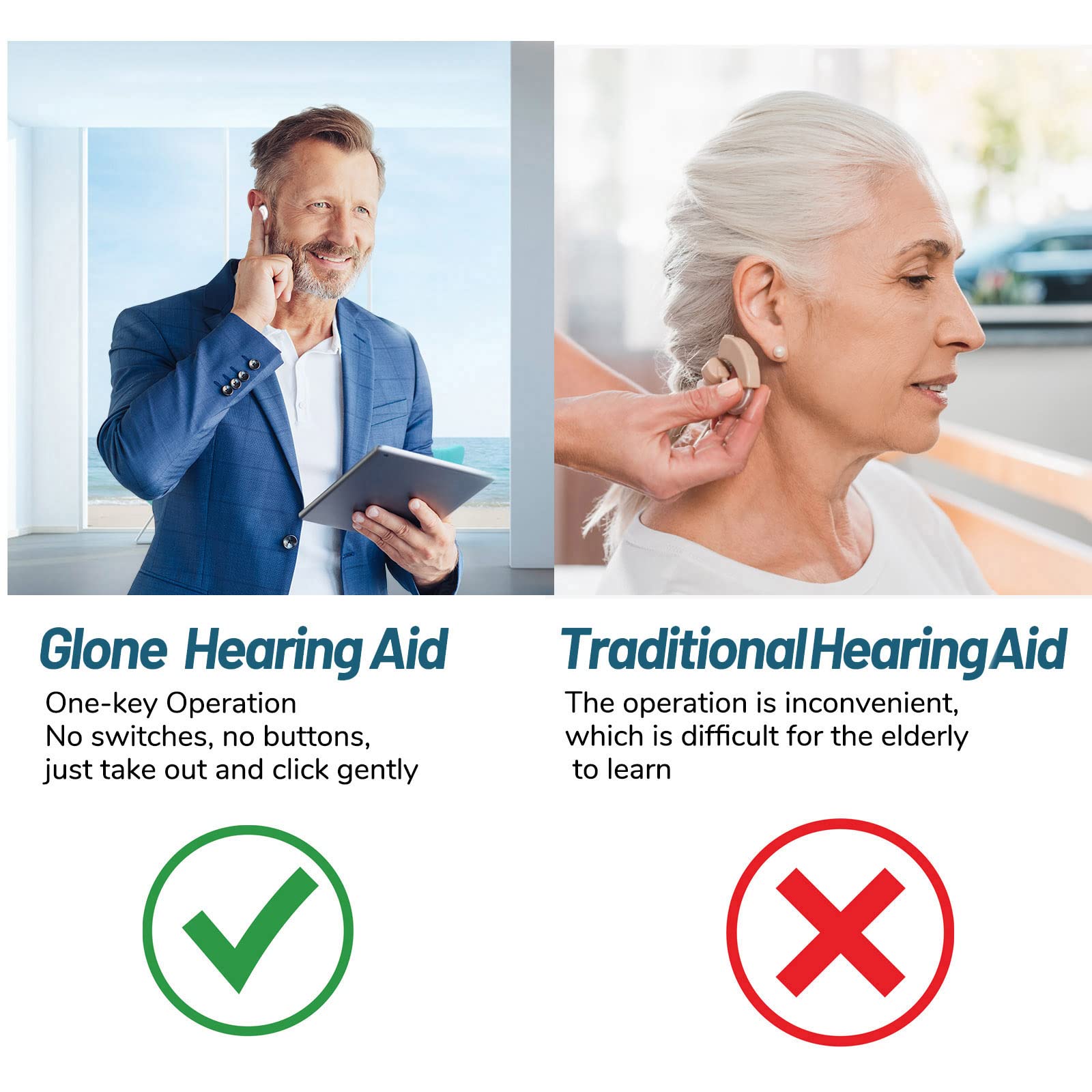 Glone Hearing Aids for Seniors, Rechargeable Invisible Hearing