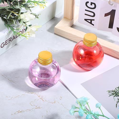 Miniatura 4 de 24 botellas esféricas de arte de arena de 3.4 onzas, botellas redondas con 5 embudos (dorado con tapa de aluminio) para manualidades de cumpleaños