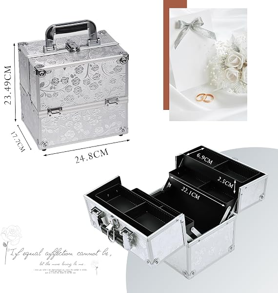 Mallette Maquillage de Voyage Makeup Beauty Case Vanity Maquillage Mallette Rangement y 4 Plateaux Mallette à Onglerie Malette Cosmétique Esthetiqué Coiffure Bijoux Boîtes pour Femmes, Rose Argent - 5