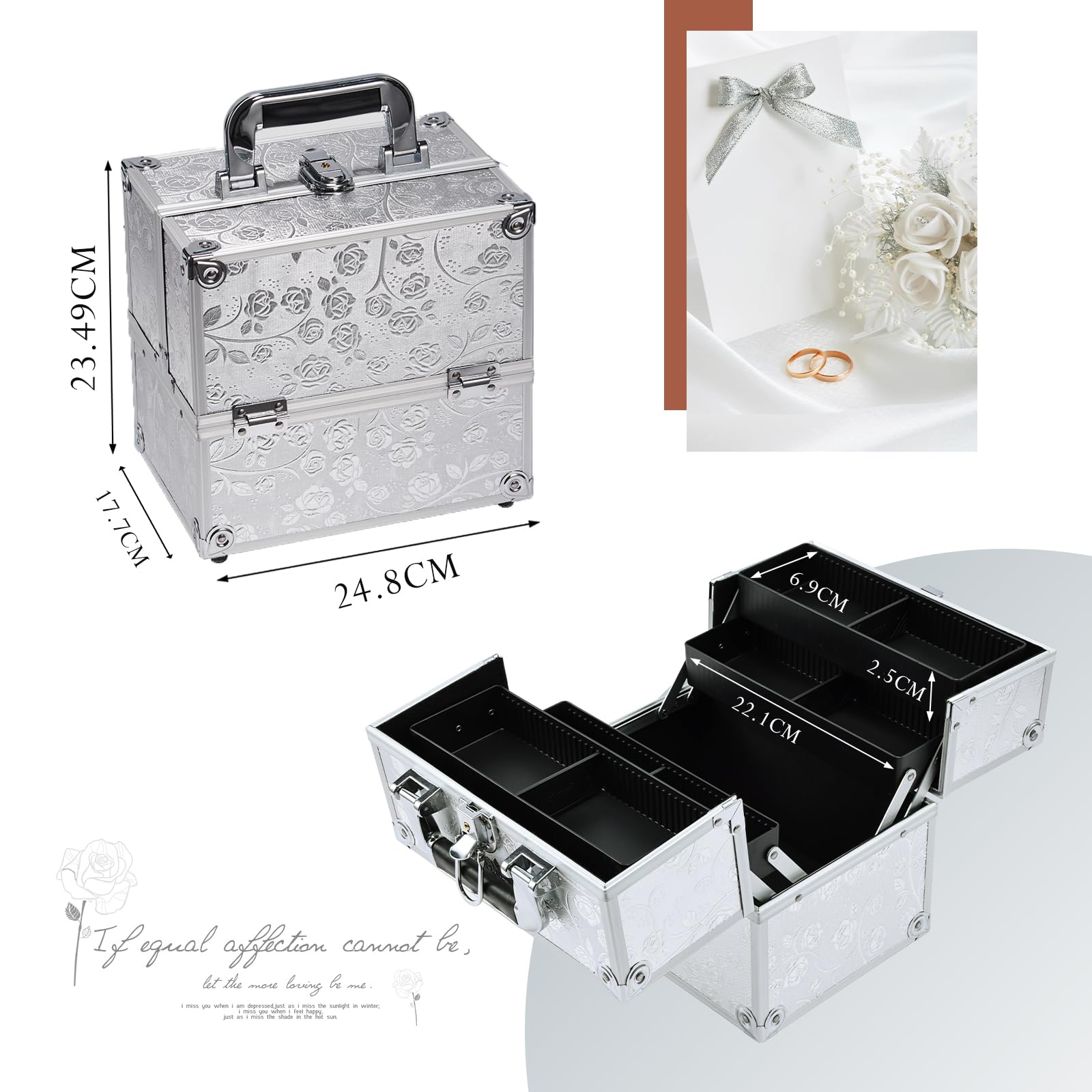Valigetta Trucchi Valigetta Per Cosmetici Valigia Trucchi y 4 Vassoi Makeup Case Valigetta Unghie Beauty Case Cofanetto Organizzatore Trucco da Viaggio Professionale, Rosa d'argento