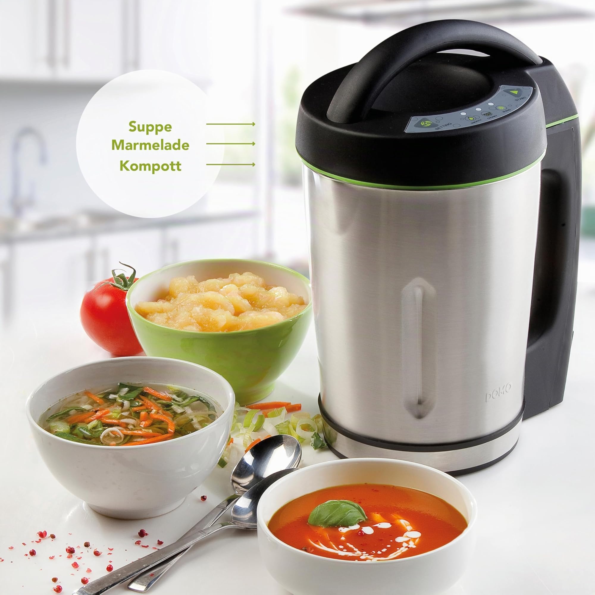 DOMO DO498BL Suppenmacher 1,6 Liter Standmixer Edelstahl/Schwarz