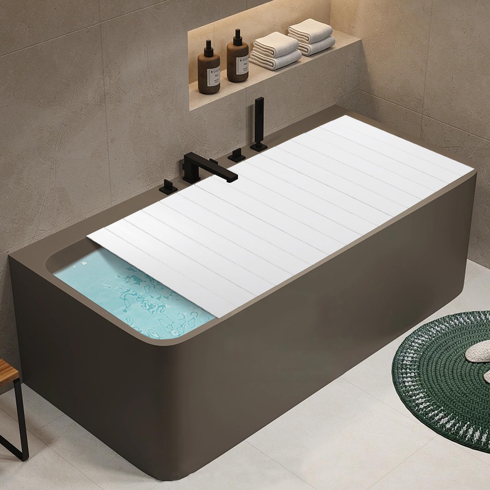 Badewannenabdeckung 170 x 70CM PVC wasserdichte Faltbare Badewannenabdeckung Für Haus, Bad, Spa Erfahrung (Weiß)